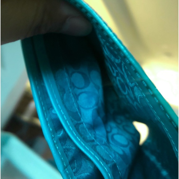 Coach French Calfskin Large Wallet Turquoise Teal - Picture 7 of 16